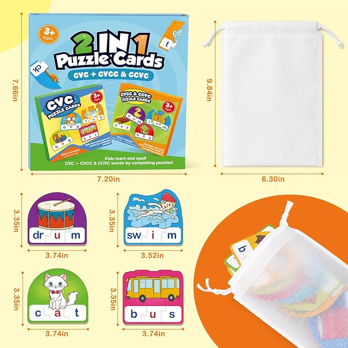 CVC&CVCC Puzzle Cards for Kids,Word & Phonics Games,Speech Therapy Toys for Toddlers,3-4 Alphabet Letter Word Puzzles,Learning Reading Spelling Games,Preschool Kindergarten Classroom Must Haves,2 sets - Image 4