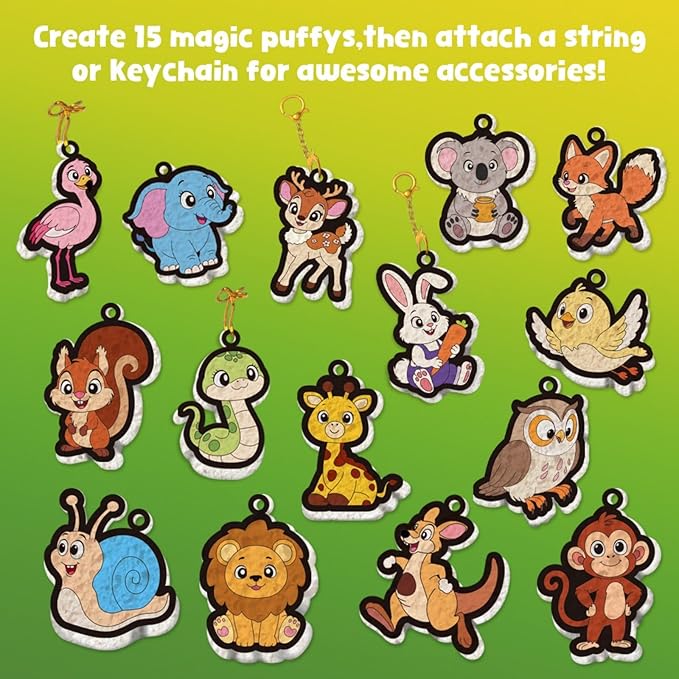 Aqua Puffs 3D Art Kit, Jungle & Forest Animals Crafts for Kids, DIY Foam Texture Painting & Inflate Activity – Easy, Fun, Mess-Free, Christmas Birthday Gift for Girls & Boys Age 4 5 6 7 8 9 10
