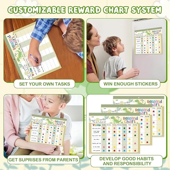 Magnetic Reward Chart for Kids at Home, Behavior Chart Pad with 26 Chore Charts, 1680 Star Stickers, 84 Motivational Stickers to Develop Responsibility & Good Habits (Dinosaur) - Image 5