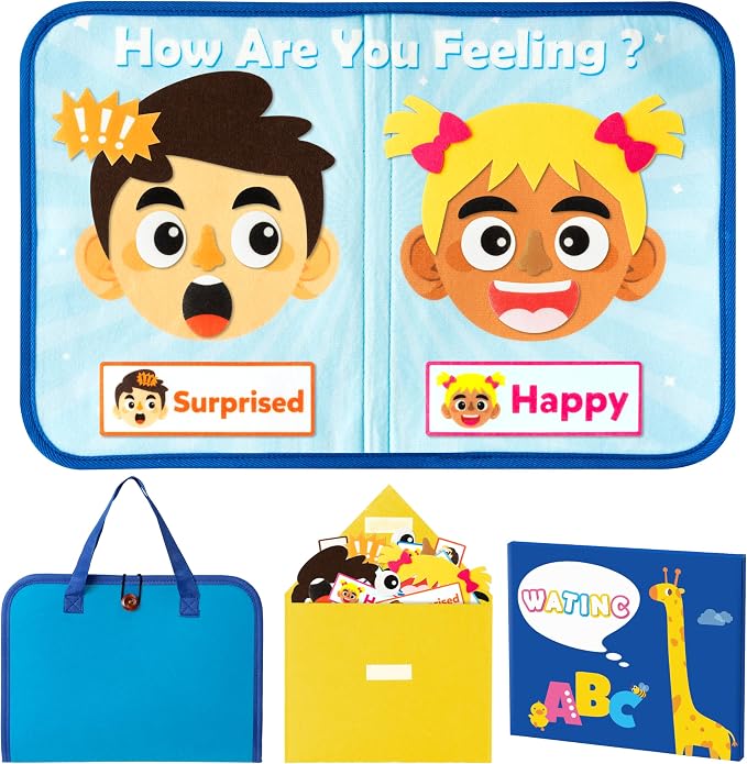 WATINC Travel Felt Board Story Set - Portable Felt Board Educational Birthday Gift for Boys Girls, Themed Storytelling Preschool Early Learning Interactive Play Kit for Toddlers (Emotional) by WATINC
