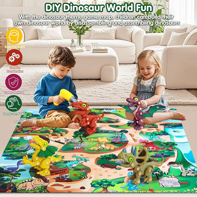Take Aprts Dinosaur Toys for Kids Age 3 4 5 6 7 Boys with Electric Drill & Play Mat STEM Toys DIY Learning Educational Toy Ideal Birthday Christmas Easter - Image 3