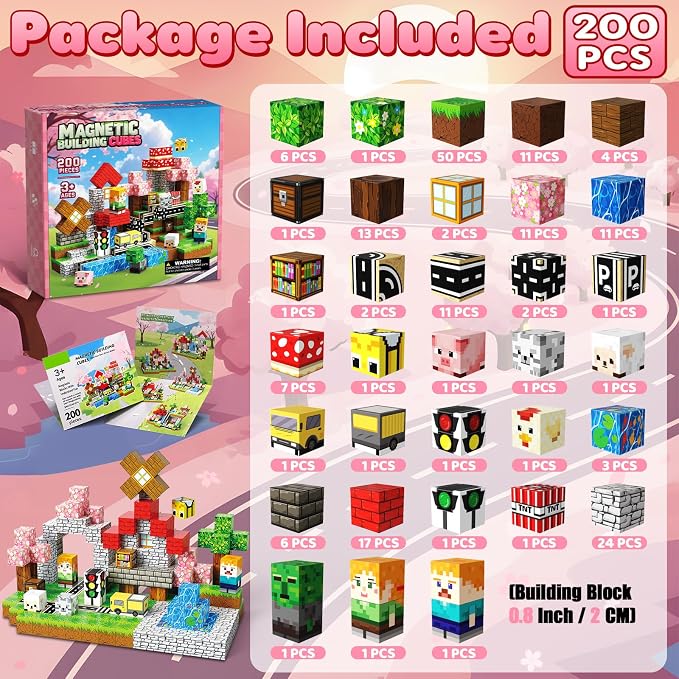 200PCS Magnetic Blocks, Building Cubes, Girls Kids Gifts Toys - Image 3