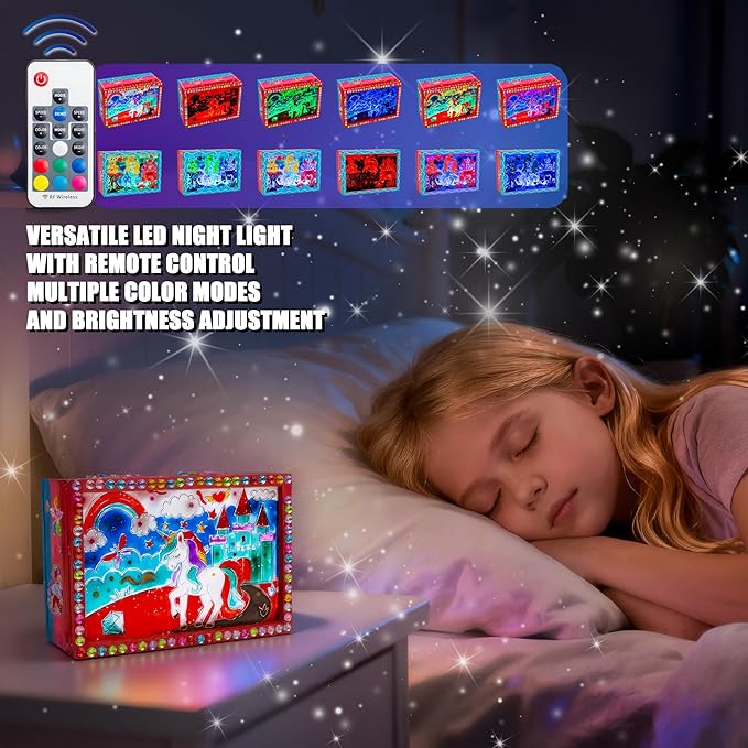 FTBox Unicorn Mermaid DIY Night Light Painting Kit - Wood Arts and Crafts Kits for Girls Age 4-6-8-12, Kids Paint Craft Kits, Creative Painting Gifts for Girls