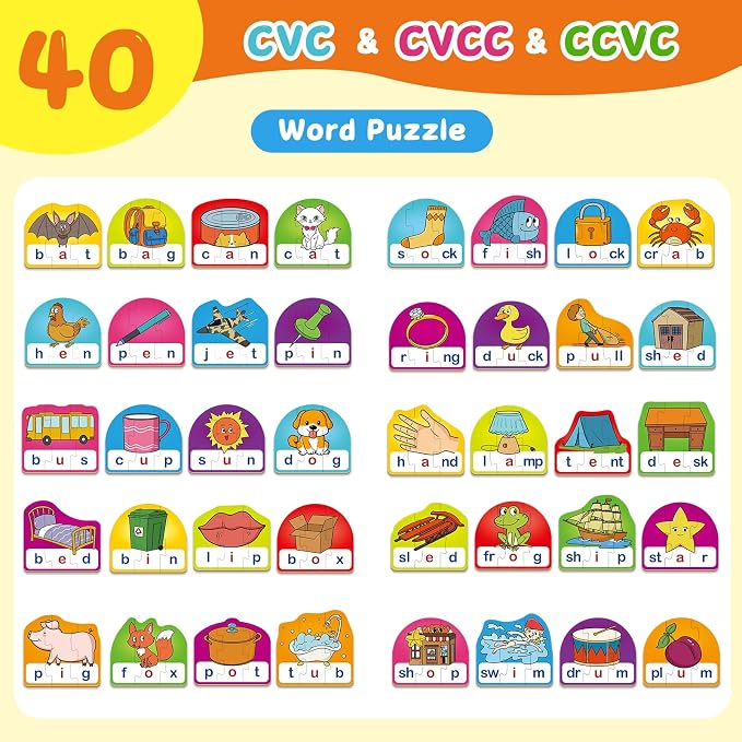 CVC&CVCC Puzzle Cards for Kids,Word & Phonics Games,Speech Therapy Toys for Toddlers,3-4 Alphabet Letter Word Puzzles,Learning Reading Spelling Games,Preschool Kindergarten Classroom Must Haves,2 sets - Image 6