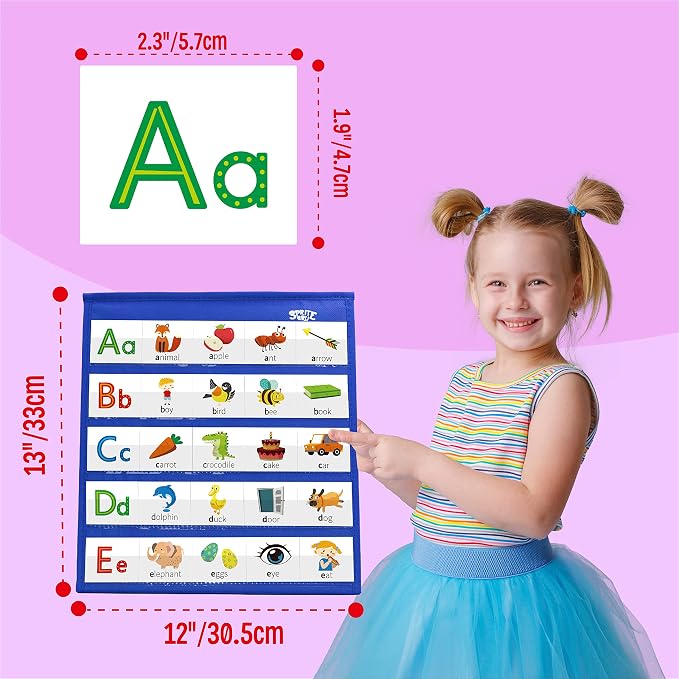 Desktop Pocket Chart, 120 Dry-Erase Double Sided Cards Includes 26 Letters with Images and 120 First Words, Self-Standing Tabletop Pocket Chart for Kids Teacher Classroom Home Use (13 X 12inch) - Image 2