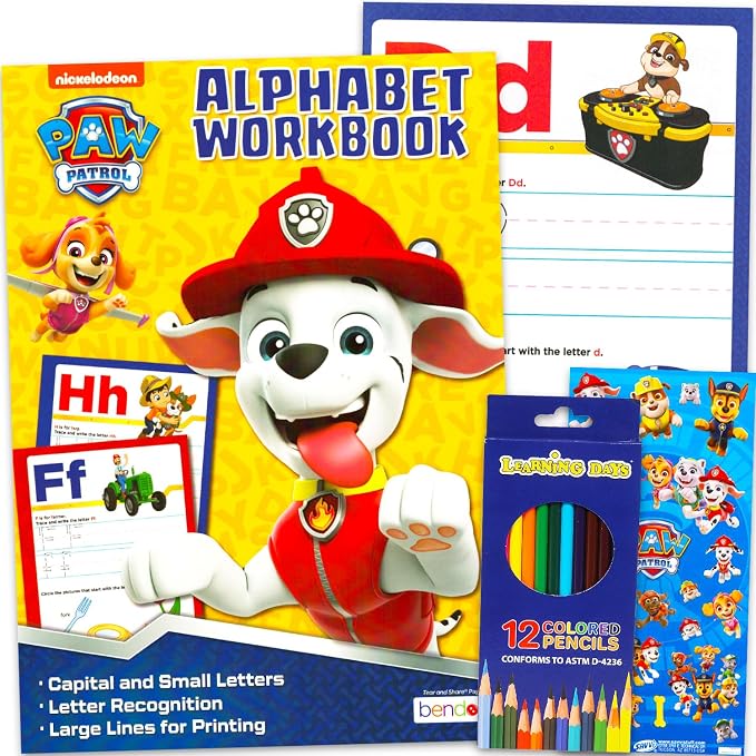Paw Patrol 24 Page Alphabet Workbook Set - Early Learning Educational Bundle with Writing Practice Pages for Preschool Plus Colored Pencils, More | Paw Patrol Educational Book for Kids by Unknown
