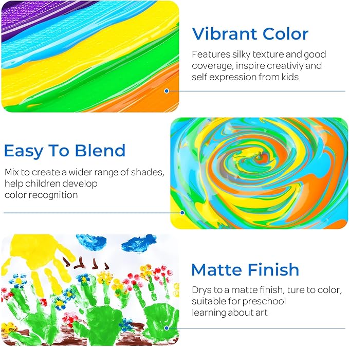 15 Colors Large Washable Paint Set (33.8oz/ 1000ml), Bulk Painting Supplies Non Toxic Tempera Paint for Kids Toddlers, Poster & Finger Paint for Art DIY Craft Classroom School Home-with Pump