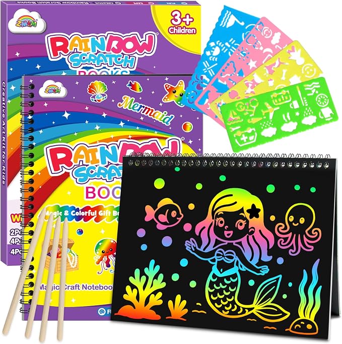 ZMLM Scratch Paper Art-Crafts Gift: 2 Pack Rainbow Notebooks Supplies Toys by ZMLM