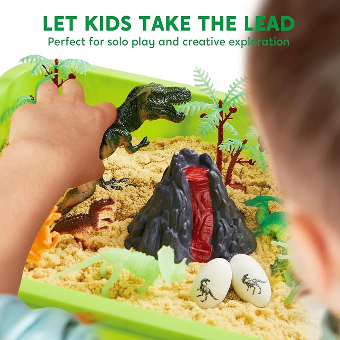 JOVA Klever Kits Dinosaurs Sensory Bin Toys for Kids with Glow in The Dark Dinosaurs, Sandbox with Lid Sand, Preschool Learning Activities Gifts for Boys Girls Age 3+ - Image 5