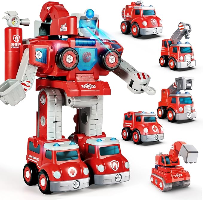 Rescue Hero 5-in-1 Transforming Robot and Fire Truck Toy for Boys 3-8 by BaobravaDirect
