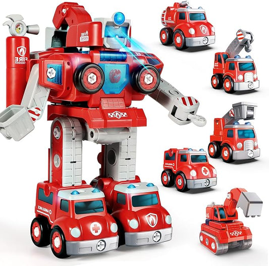 Rescue Hero 5-in-1 Transforming Robot and Fire Truck Toy for Boys 3-8 by BaobravaDirect