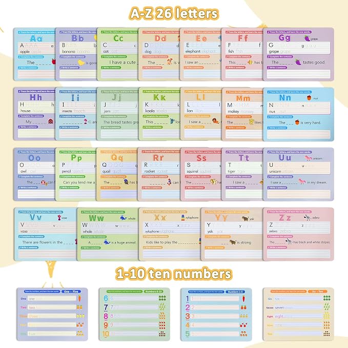 Alphabet & Number Practice Dry Erase Sheets A-Z Letters & Numbers 1-10 | Perfect for Preschool, Homeschool & Kindergarten - Image 2