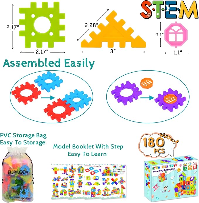 FUBAODA Building Blocks for Toddlers & Kids 180 Pcs Toy Building Sets – STEM Building Toys –Interlocking Building Blocks for Toddlers and Kids - Image 3