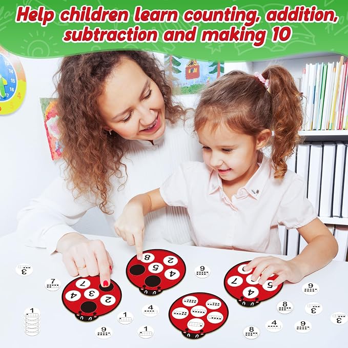 Kasfalci Number Games for Kids Toddlers,Ten Frame Set,Math Games,Math Manipulative,Addition & Subtraction Flash Cards,Ladybug Counting Toys,Matching Board Games,Preschool Classroom Must Haves - Image 2