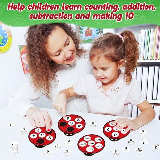 Kasfalci Number Games for Kids Toddlers,Ten Frame Set,Math Games,Math Manipulative,Addition & Subtraction Flash Cards,Ladybug Counting Toys,Matching Board Games,Preschool Classroom Must Haves - Image 2