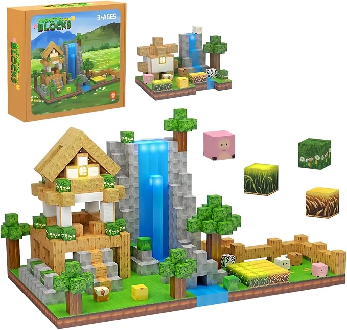 138 Pcs Magnetic Building Blocks, Enhance STEM Learning, Creative Play & Logical Thinking, Durable & Vibrant Color with Light Up Blocks, Ideal for Classroom & Screen-Free Entertainment (Forest Farm) by KKPOT