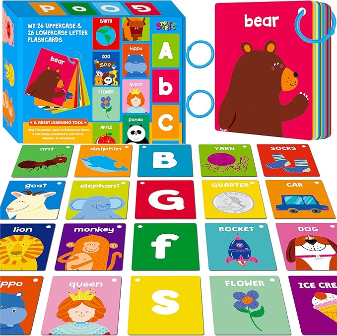 SpriteGru Alphabet Flash Cards, 52 Double Sided Cards, Uppercase & Lowercase Letter Cards, Letters and Sight Words Learning Cards for Preschool and Toddlers Learning by SpriteGru