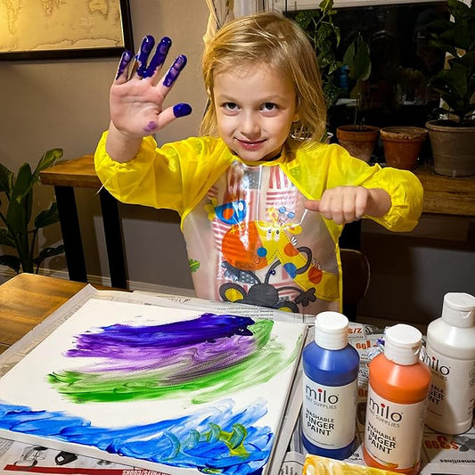 milo Kid's Washable Finger Paint Set of 8 Colors | 16 oz Bottles | Safe and Non-Toxic | Made in the USA | Art & Craft Paints for Kids, Toddlers, Pre School Supplies Painting Set for Children | Easy