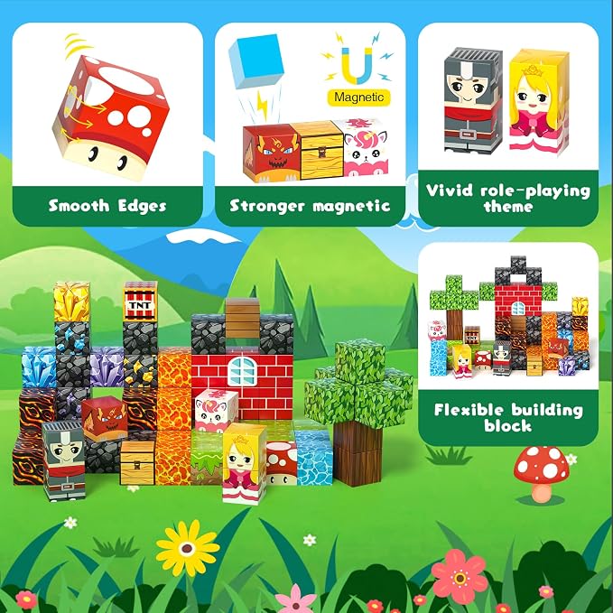 Axirata 60PCS Mini Magnetic Blocks Travel Set for Kids, Mini Magnetic Tiles Building Cubes with Portable Iron Box, STEM Learning Sensory Toy for Toddler Boys Girls Age 3-5 4-8 8-12+ - Image 7