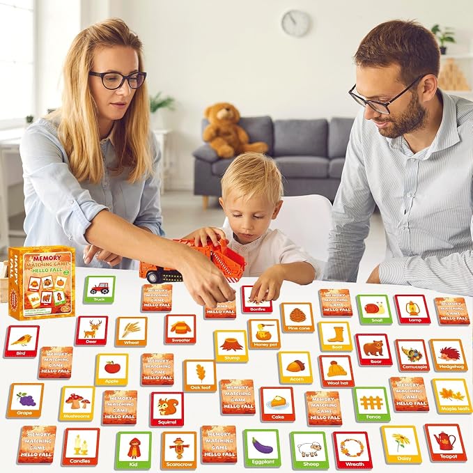 gisgfim 100 PCS Fall Memory Matching Game Thanksgiving Happy Fall Concentration Memory Games for Kids Educational Ages 3-8 A Fun & Fast Autumn Theme Memory Matching Games - Image 5