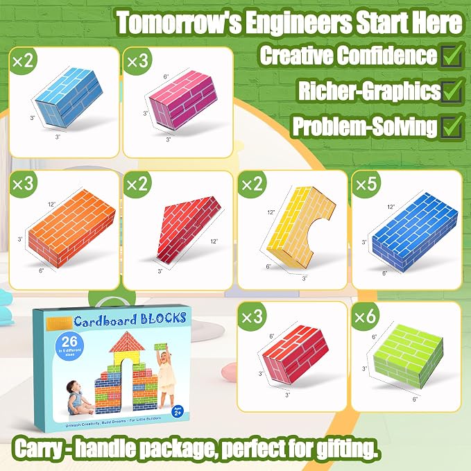 26-Pack Cardboard Building Blocks for Kids: Heavy-Duty Jumbo Stacking Gifts - Image 4