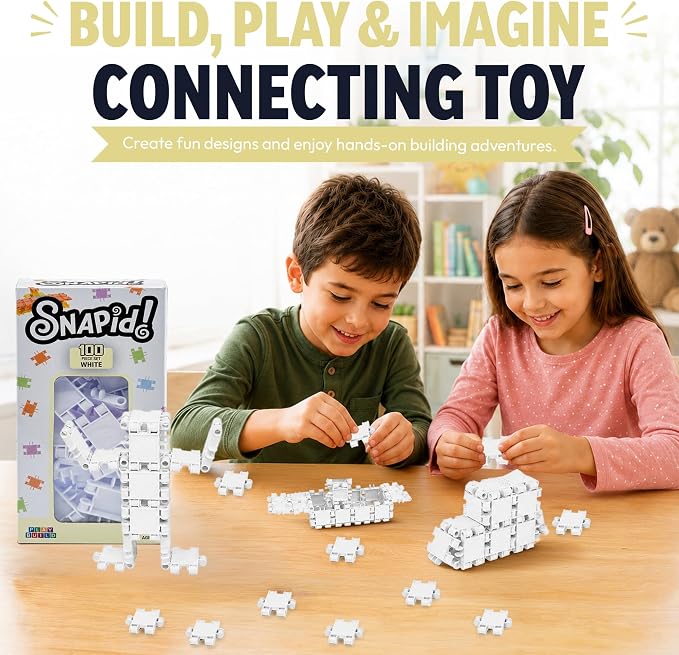 100 Piece White Snap Connecting Building Toy Set for Kids - Image 4