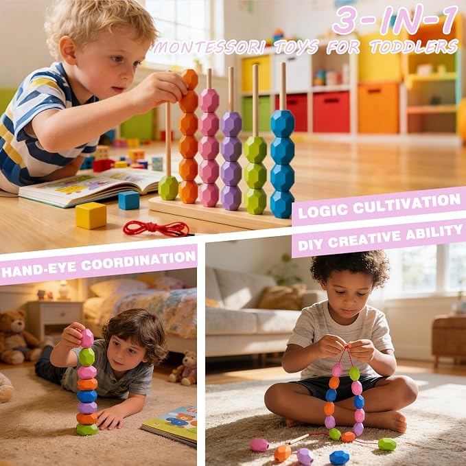 4-in-1 Wooden Bead Sequencing Sorting Toy for Toddler 3+ - Image 3