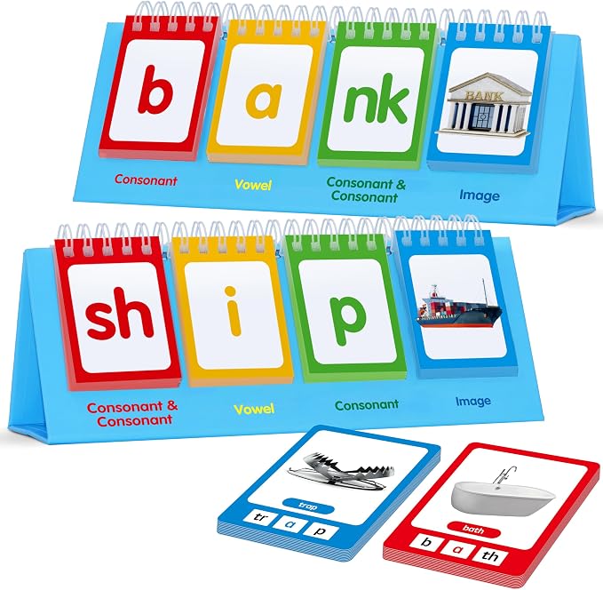 CVCC & CCVC Flip Chart with Word Cards, 40 Words Builder Phonic Game, Foldable Flip Chart with 20 Word Cards, Manipulative Spelling Toy Educational Learning Tool for Students, School Supplies by SpriteGru