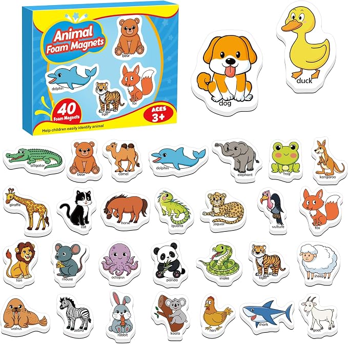 Kasfalci 40 Animal Magnets,Refrigerator Fridge Magnets for Kids,Magnetic Animal Toys for Toddlers,Learning Games,Speech Therapy for Preschool Kindergarten Classroom,Educational Toys for Kids 3+ by Kasfalci