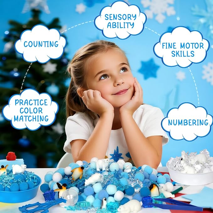 182 Pcs Arctic Animals Sensory Bin Items Winter Arctic Animals Counting Sorting Sensory Bin Filler Fine Motor Arctic Habitat Counts for Easter Day Spring Summer Counting Decor - Image 4