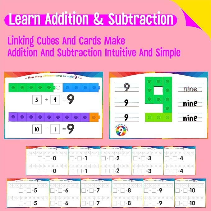 Math Linking Cubes, 100 Math Cube Manipulatives with 30 Learning Activities Number Counting Blocks Snap Linking Math Counters Fun & Educational Pre-K Counting Blocks for Preschool Kindergarten - Image 4