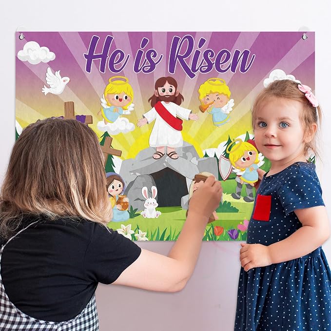 Cinrobiye Christian Easter Felt Board Set, Jesus Resurrection Story Scene with Reusable Pieces, Religious Teaching Tool Gift Set for Sunday School Classroom, Easter Basket Stuffers Party Favors - Image 5