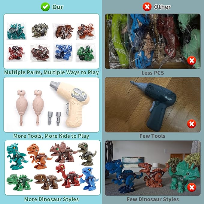 Yerloa 8pcs Dinosaur Toys for Kids 3-5 5-7, STEM Take Apart Dinosaur Toys for Boys 3 4 5 6 7 8 Year Old Toddler Party Birthday Gifts Dino Toys Construction Building Toy Kids Toy with Electric Drill