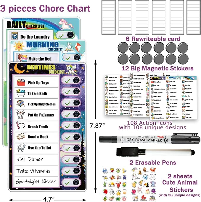 Chore Chart for Kids Toddler Chore Board, Sliding Chore Board Planning Board, Reusable Behavior Dry Erase Daily Routine Chart, Schedule Board for Home to Do List Magnetic Chore Chart（3 Pack） - Image 2
