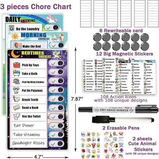 Chore Chart for Kids Toddler Chore Board, Sliding Chore Board Planning Board, Reusable Behavior Dry Erase Daily Routine Chart, Schedule Board for Home to Do List Magnetic Chore Chart（3 Pack） - Image 2