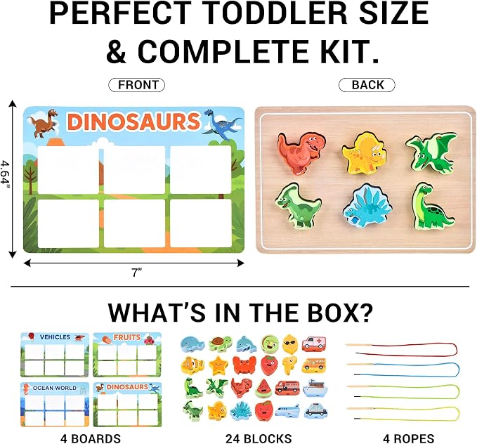 Montessori Wooden Toys for Toddlers 2 3 4: 3-in-1 Theme Sorting, Shape Matching & Color Learning Set - Dinosaur Ocean Vehicle Fruit Chunky Boards - Fine Motor Skills Speech Therapy Gifts - Image 6