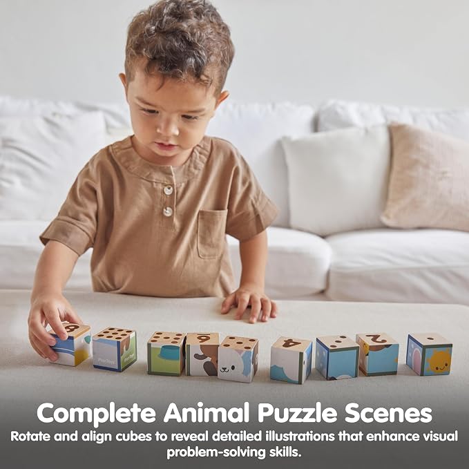 PlanToys® Animal Puzzle Cubes Wooden Picture Block for Kids Ages 3+ Toy - Image 5