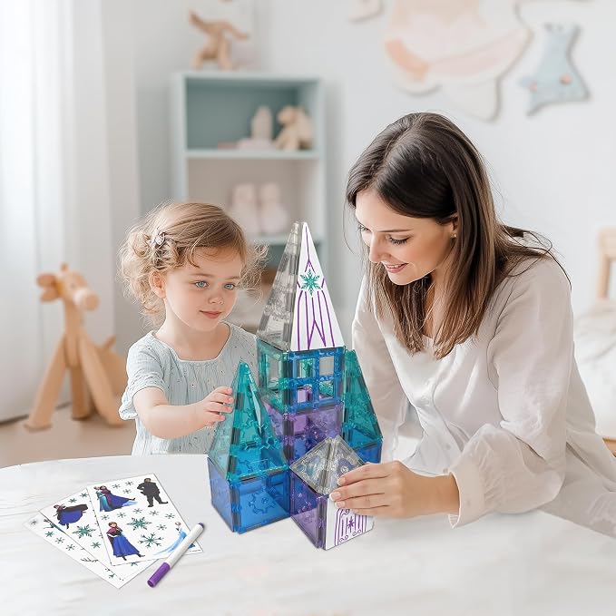 Tytan Toys Disney Frozen Magnetic Tiles Princess Castle - 41-Piece STEAM Building Set with Glitter Tiles & Elsa, Anna, Olaf Stickers - Educational Frozen Toys for Girls Age 3-4+ - Image 12