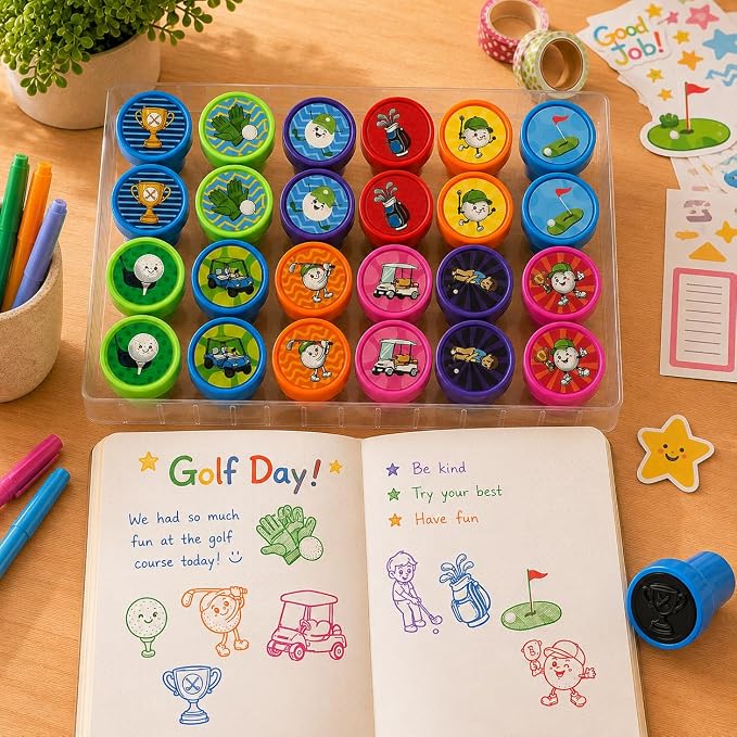 Cinrobiye 24 Pcs Golf Stampers Party Favor Set, Cute Sports Golf Stamps for Kids Birthday Party, Classroom Rewards, Carnival Prizes, Goody Bag Fillers, Sports Themed Party Supplies - Image 4