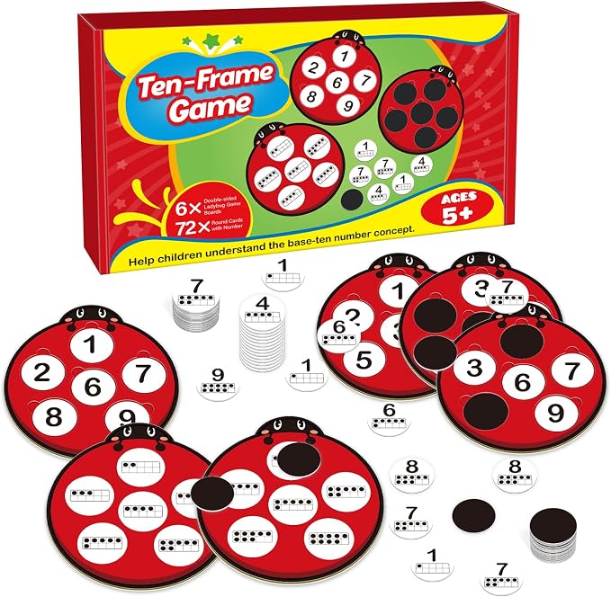 Kasfalci Number Games for Kids Toddlers,Ten Frame Set,Math Games,Math Manipulative,Addition & Subtraction Flash Cards,Ladybug Counting Toys,Matching Board Games,Preschool Classroom Must Haves by Kasfalci