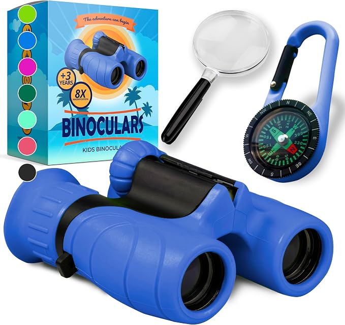Binoculars for Kids – Perfect Toy for Little Boys and Girls – Extensive Set Incl. Magnifying Glass & Compass – Powerful Magnification 8X21 – 3 to 12 Year Old Kids for Toddler by Promora