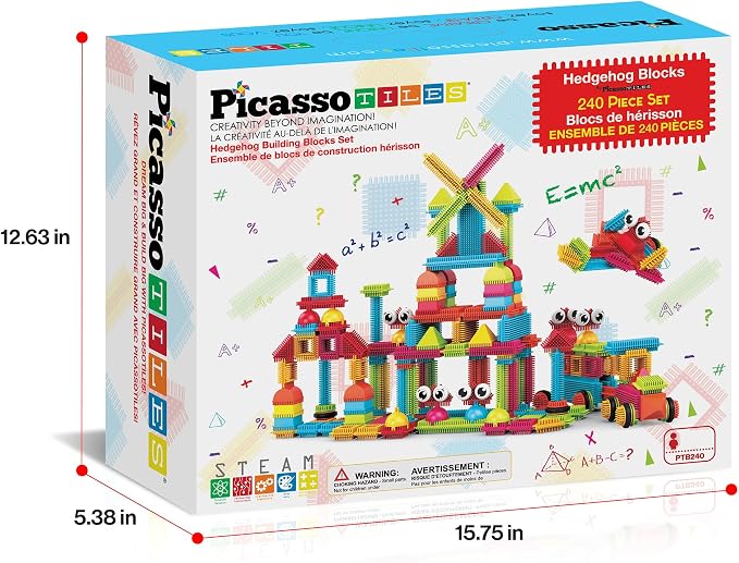 PicassoTiles 240 Piece Hedgehog Bristle Blocks 3D STEM Building Toy Ages 3+ - Image 9