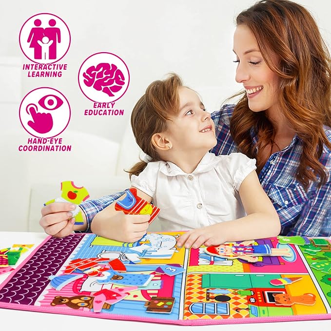 OKOOKO Dress Up House Felt Board 35PCS Double-Sided Foldable Dress Up Teaching Girls Toy Preschool Crafts Storytelling Early Learning Interactive Play Kit for Toddlers Kids - Image 5