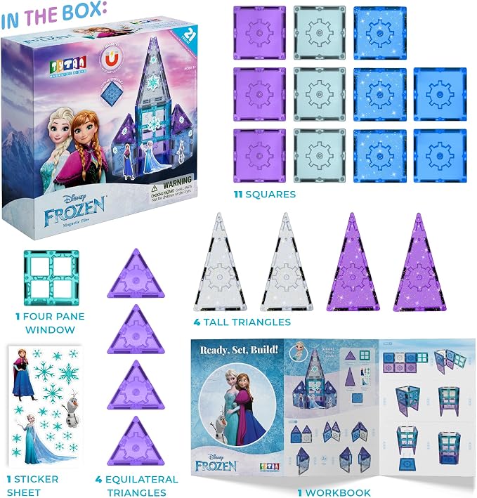 Tytan Toys Disney Frozen Magnetic Tiles Princess Castle - 20-Piece STEAM Building Set with Glitter Tiles & Elsa, Anna, Olaf Stickers - Educational Frozen Toys for Girls Age 3-4+ - Image 2