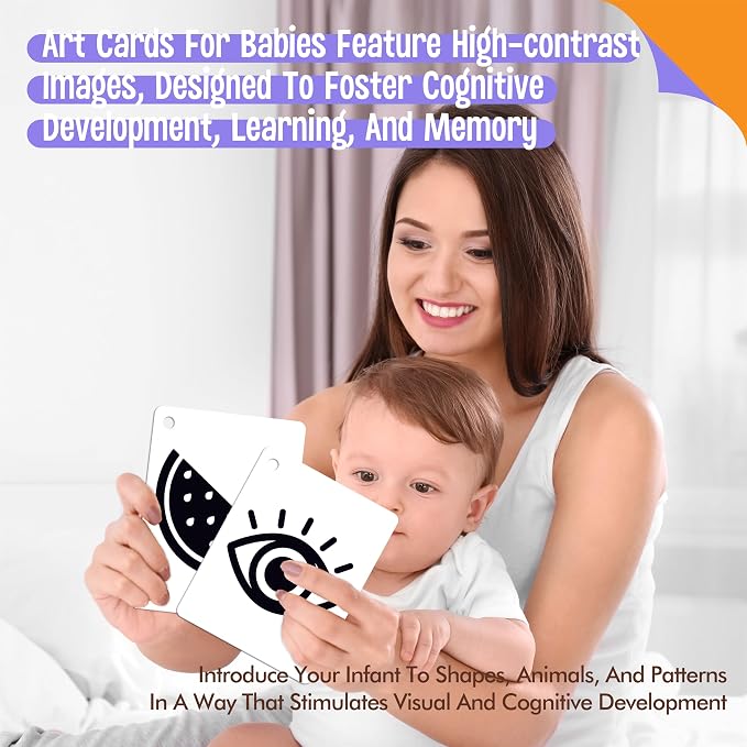 50PCS High Contrast Baby Flashcards, 100 Pages Black & White Visual Stimulus Flash Cards, Brain Development Cards Set Montessori Sensory Toys for Infants Newborn Boy Girl Baby Tummy Time (0-3 Months) - Image 5