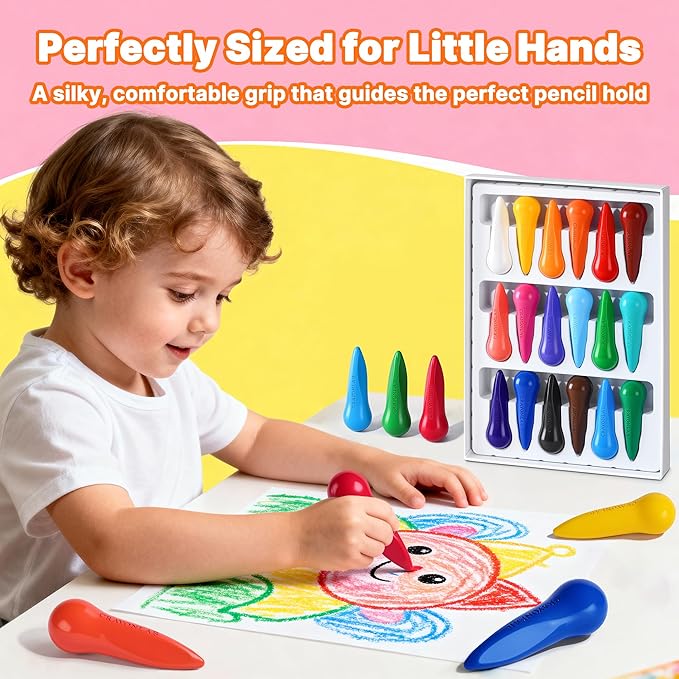 Jumbo Crayons for Toddlers, 18 Pack Washable Non-Toxic Crayons Set with Coloring Pages, Easy-Grip Unbreakable Art Supplies for Preschool, Christmas Stocking Stuffers Gift for Ages 1-3, 2-4