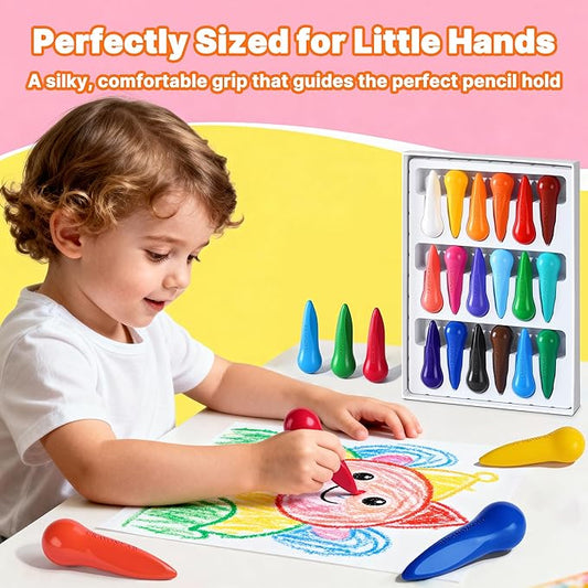 Jumbo Crayons for Toddlers, 18 Pack Washable Non-Toxic Crayons Set with Coloring Pages, Easy-Grip Unbreakable Art Supplies for Preschool, Christmas Stocking Stuffers Gift for Ages 1-3, 2-4