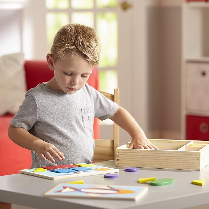 Melissa & Doug Beginner Wooden Pattern Blocks Educational Toy with 5 Double-Sided Scenes and 30 Shapes Puzzles for Kids 3+ - Image 9