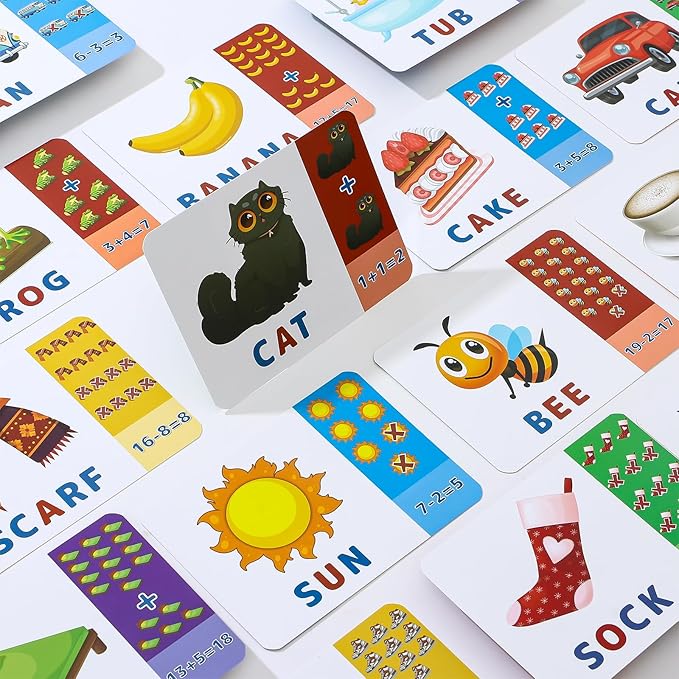 Toyssa Wooden Alphabet Number Stamp for Kids, ABC Spelling Learning Toys with Letter Stampers & 4 Ink Pads & Flashcards, Mathematics Preschool Educational Toys Gift for Kids Aged 3 4 5 Boys Girls