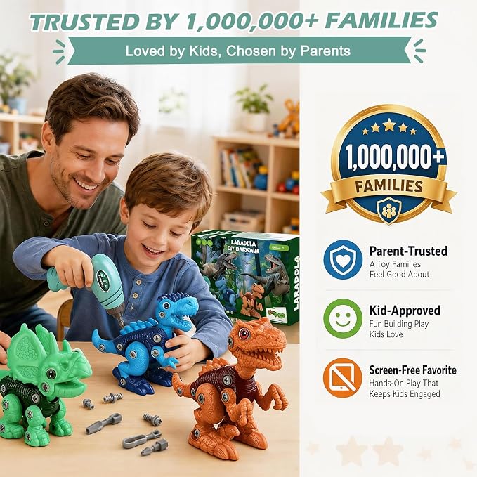Take-Apart Dinosaur Toys for Boy 4-6: 85 Piece 3 Pack Dino & Electric Drill - Image 9